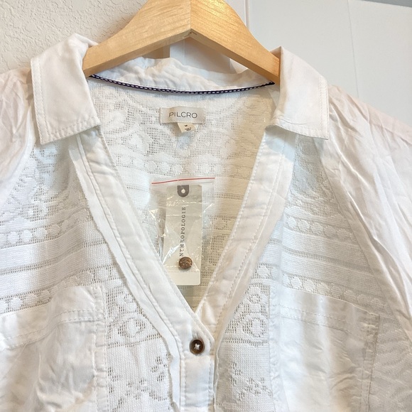 Anthropologie Sleeveless Lace Button-Front Blouse Pilcro NEW White Medium - Picture 7 of 14